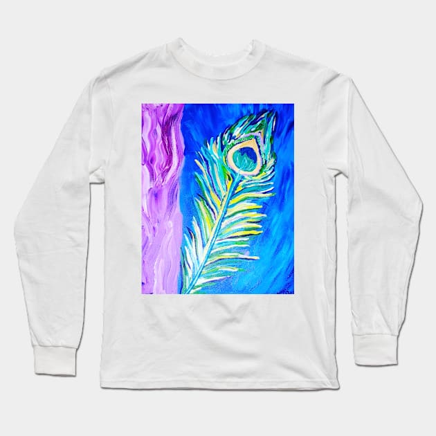 Peacock Feather Long Sleeve T-Shirt by Oregon333